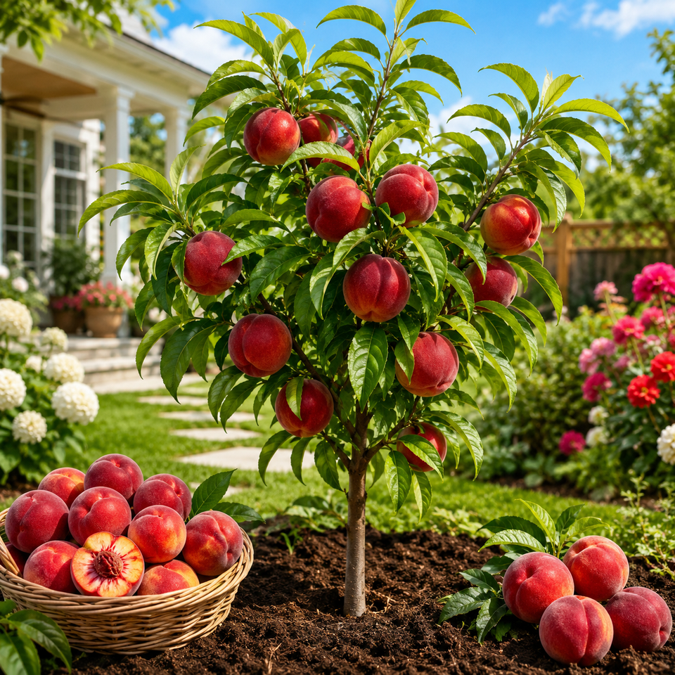 Ruby Red Peach Tree Sapling for Backyard Gardens - Hero Product Image
