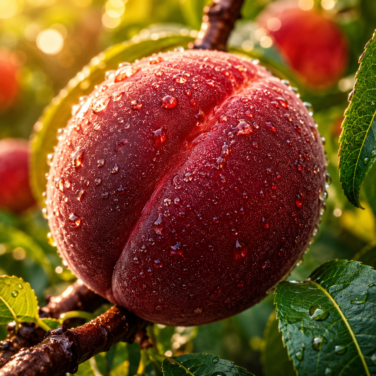 Ruby Red Peach Tree Sapling for Backyard Gardens - Macro Close-Up
