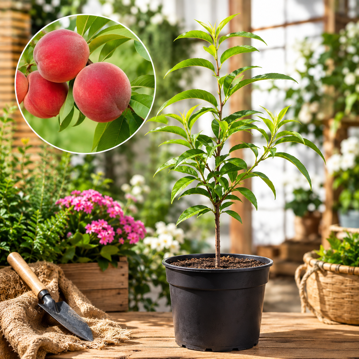 Ruby Red Peach Tree Sapling for Backyard Gardens - Starter / Early Growth