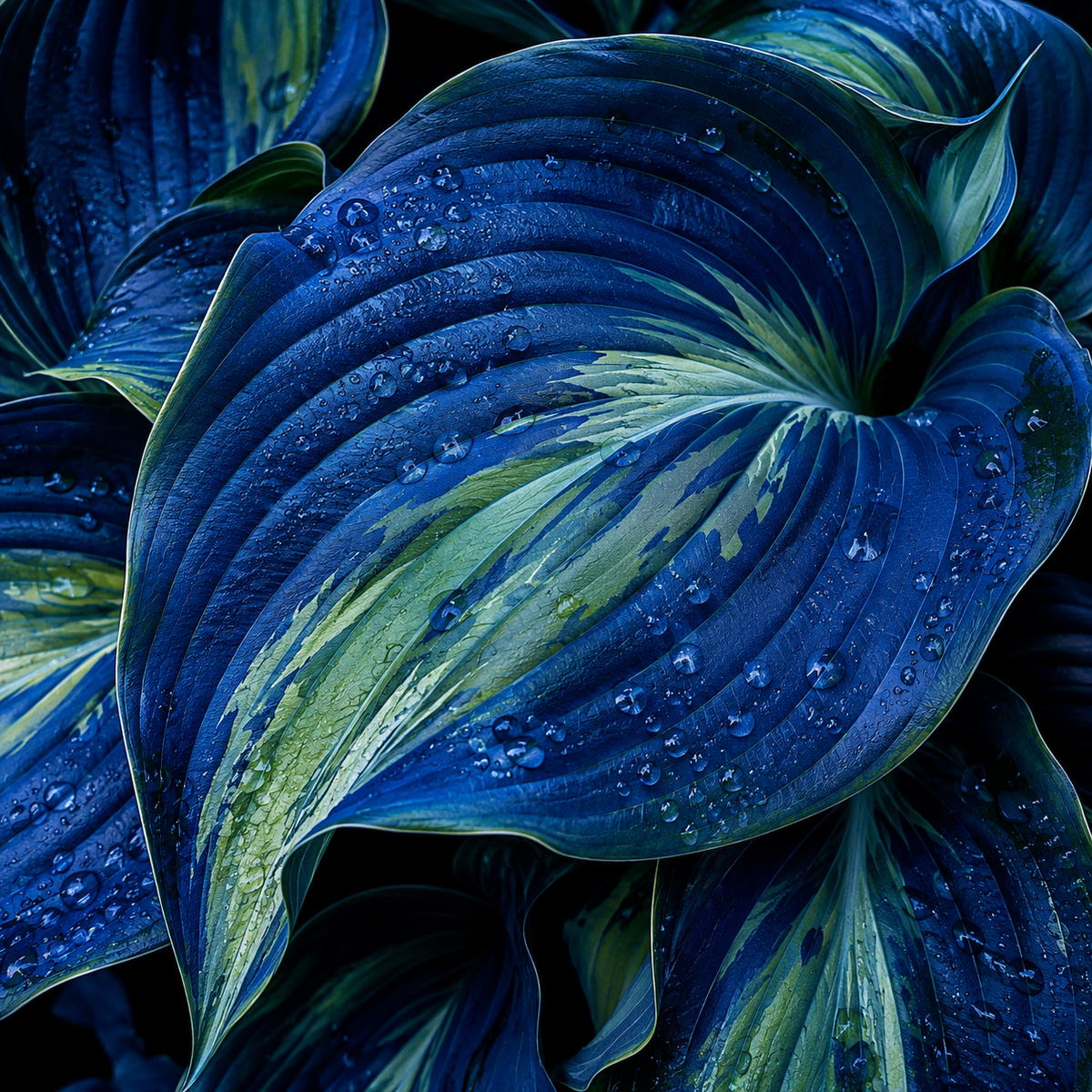 Dark Blue Flame Hosta Seeds for Dramatic Foliage - Macro Close-Up