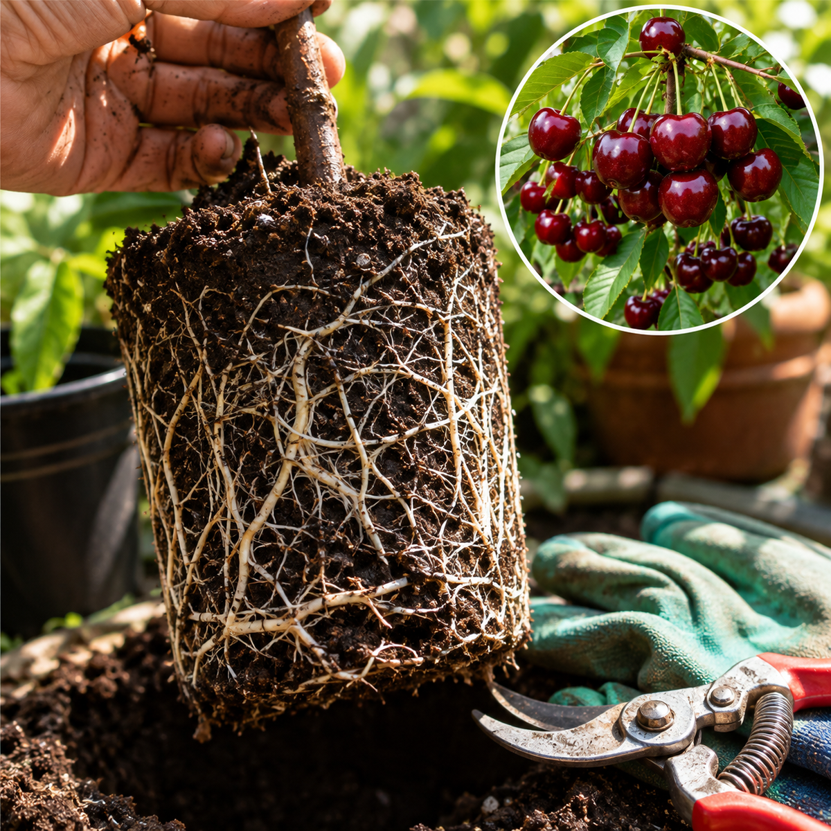 Giant Sweet Cherry Sapling for Home Orchards - Root Strength Close-Up