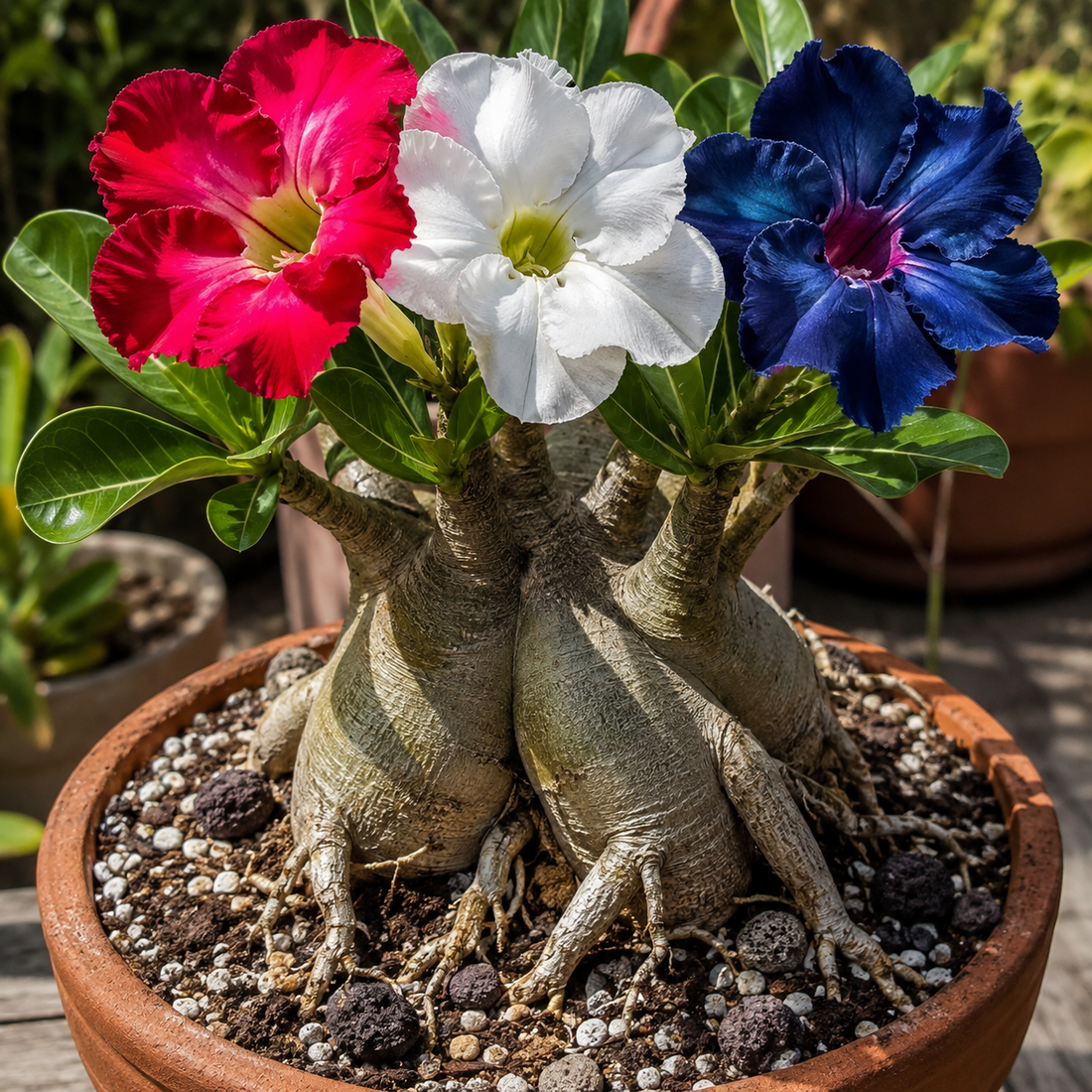 Red White Blue Desert Rose Seedlings - Patriotic Bloom Hero