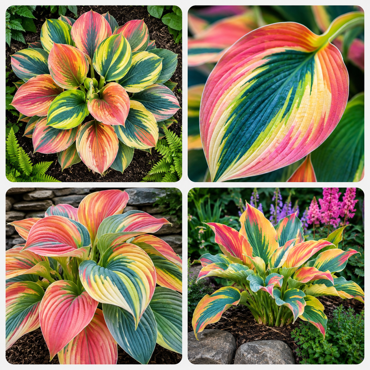 Rainbow Flame Hosta Seeds for Colorful Shade - Four Leaf Pattern Variants