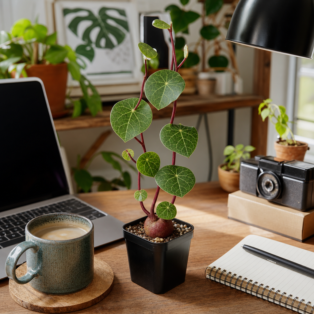 Red Stem Stephania Erecta Houseplant Starter - Lazy Desk Plant Scene