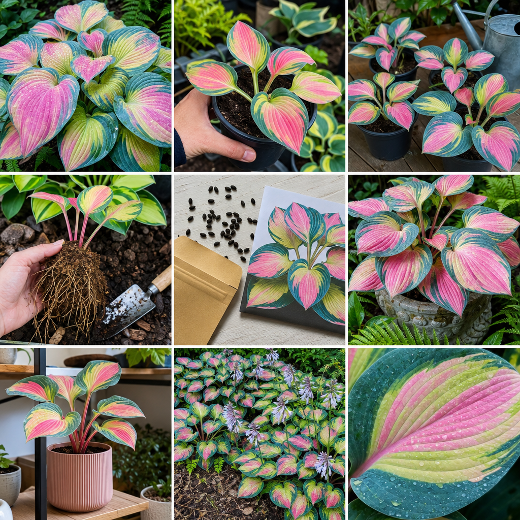 Rainbow Hosta Seeds for Decorative Foliage - Rare Leaf Close-Up Pink Cream
